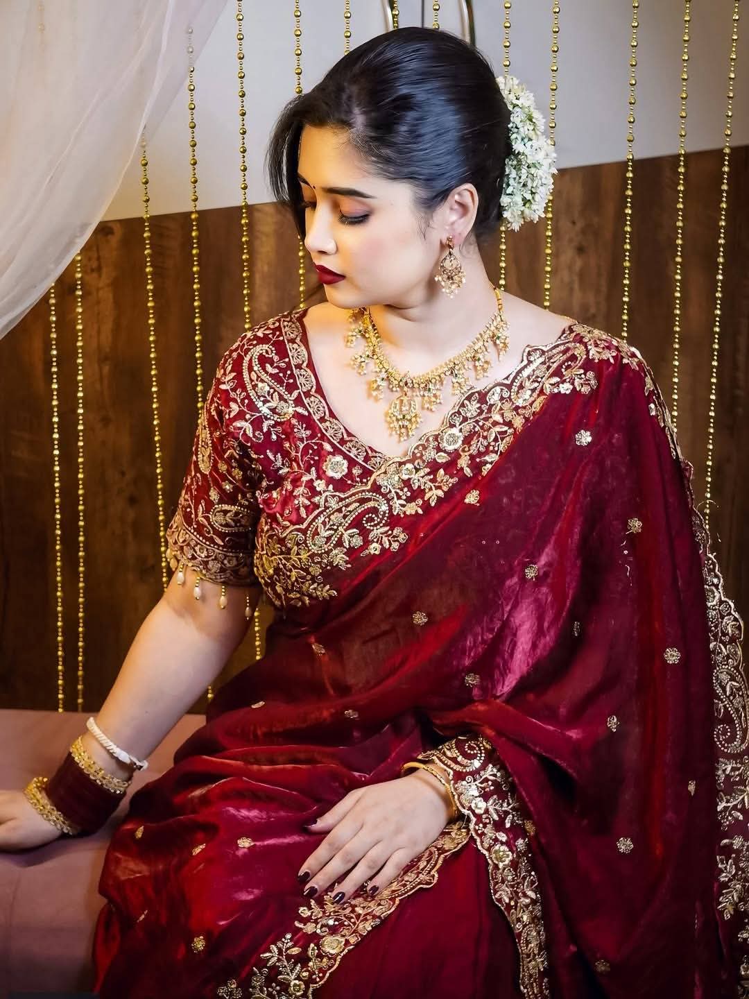 Viral Maron Luxury Saree